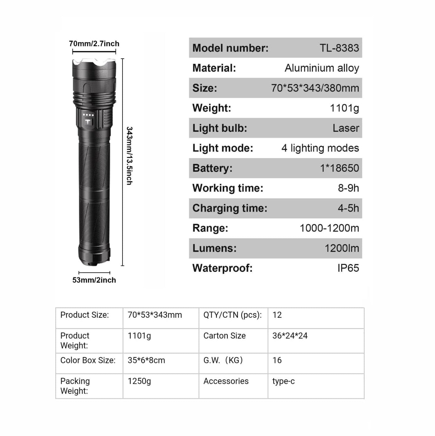 Coba CB X-119 Rechargeable LED Flashlight | Long-Range Outdoor Torch